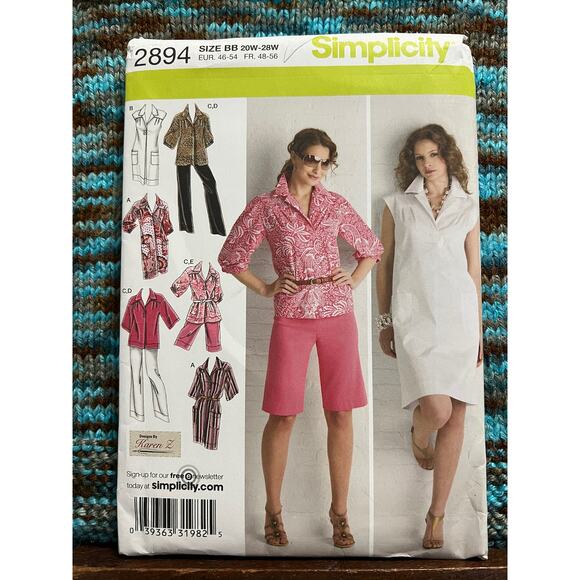 Simplicity 2894 tunic dress top pants shorts pattern 20w-28W - Picture 1 of 5